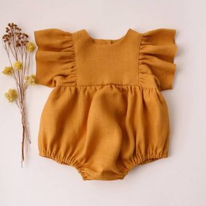 Baby Meisjes Kleding Zomer Baby Romper Mousseline Katoen Linnen Ruche Korte Mouwen Zachte Zuigelingen Kleding Een Stuk Jumpsuits Overall