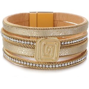 Flashbuy Goud Lederen Armbanden Voor Vrouwen Plein Alloy Wide Wrap Armband Sieraden