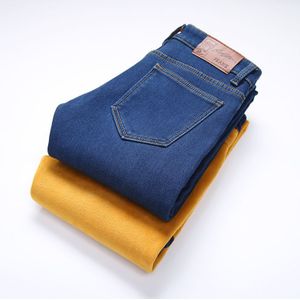 Winter Jeans Mannen blauw Kleur Slim Fit Stretch Dik Fluwelen Broek Warm Jeans Voor Mannen Casual Fleece Broek mannelijke