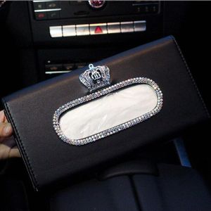 Crown Crystal Auto Tissue Box Zonneklep Lederen Auto Tissue Bag Zonneklep Opknoping Houder Case Servet Auto Accessoires