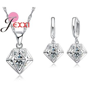 Vrouwen Bruiloft Accessoire Mode-sieraden 925 Sterling Zilveren Ketting Kristal Dame Ketting Oorbellen Sets