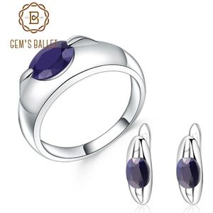 GEM'S BALLET 925 Sterling Zilveren Classic Edelsteen Sieraden Sets Natuurlijke Blauwe Saffier Ring Oorbellen Set Voor Vrouwen Moeder