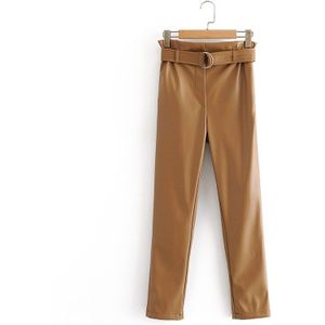 Tangada Vrouwen Zwart Faux Lederen Pak Broek Hoge Taille Broek Met Sjerpen Zakken Office Dames Pu Lederen Broek JE78