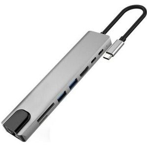 USB-C Hub Multi-Poort Adapter 8-In-1 USB-C Hub Type-C Multi-Poort Kaart reader Adapter Aluminium 4K Hdmi Voor Mac Pro R30