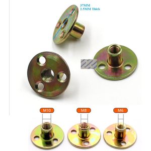 50Pcs Schroef Op T Tee Moer Aansluiten Flens Disc Met M6 M8 M10 Moer Voor Sofa Couch Tafel bed Meubels Been Connector