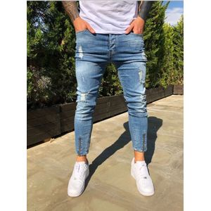 Elastische Cropped Broek Mannen Vernietigd Ripped Biker Jeans Casual Slim Fit Skinny Potlood Broek Denim Broek