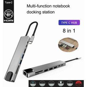 8 In 1 Usb Hub C Hub Multi Usb 3.0 Adapter Dock Voor Macbook Pro Accessoires USB-C Type C RJ45 Ethernet Micro Sdtf Otg Adapter