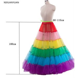 Lange Multicolor Petticoat Crinoline Onderrok Hoepel Slip Trouwjurk Baljurk