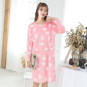 Nachthemden Vrouwen Flanel Fluwelen Warme Zachte Gezellige Leuke Zoete Homewear Womens Gedrukt Sleepshirts Elegante Retro