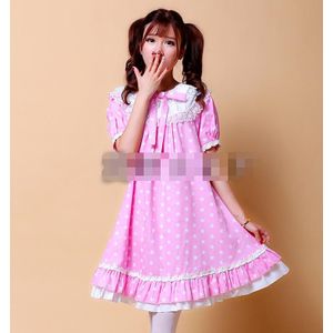 18 zomer Dagelijkse zoete Lolita jurk roze kleur Borduren kant meisjes korte mouw Meid Lolita Jurken zoete leuke jurk S-3XL