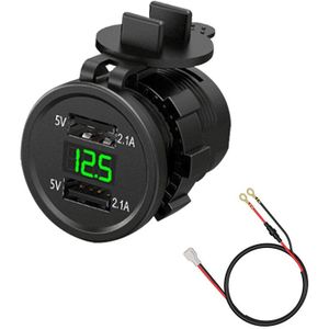Dual Usb Car Charger Socket Met Kabel 12V-24V Snel Opladen Telefoon Lading Power Adapter Voor Motorfiets boot Marine Truck Atv