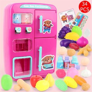 Vending Koelkast Voor Kinderen Pretend Rollenspel 34Pcs Kind Keuken Speelgoed Met Fog Sound Light Kids Mini Speelhuis meisjes Speelgoed