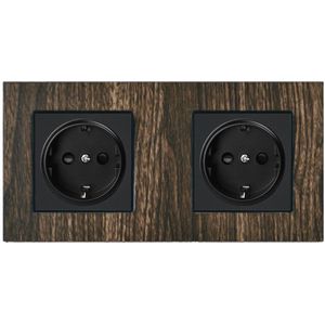 Triple EU Socket Wallpad Aluminium Satijnen Metalen Frame Hout Schuko 3 EU Stopcontact 110 V-240 V AC muur Outlets Voor Thuis 258*86mm