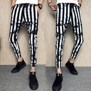 Zwart-wit Gestreepte Broek Zomer Mannen Casual Lace-Up Harembroek Alle-Wedstrijd Straat Casual Broek mannen Mannelijke Broek