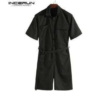 Incerun Mode Heren Jumpsuit Rompertjes Zakken Half Mouw Riem Broek Harajuku Playsuit Mannen Cargo Overalls Streetwear S-5XL