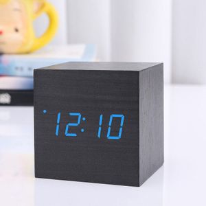 Mini Houten Vierkante Auto Klok Elektronische Klok Voice Control Digitale LED Wekker Lichtgevende Auto Voorruit Auto Accessoires