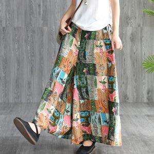 Lente Zomer Mode Katoen Wijde Pijpen Broek Vrouwelijke Plus Size Losse Casual Bloemenprint Chinese Broek Kimono Broek 10503