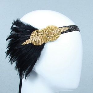 Golden Rhinestone Applique Kunstmatige Veer Hoofdband Flapper Kostuum Party haarband Hoofddeksel 1920's Gatsby