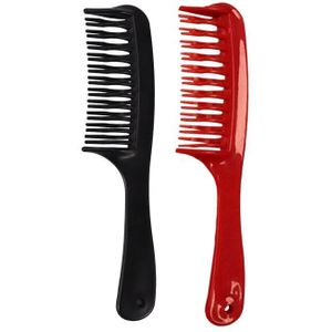 2 Pcs Double Row Tooth Detangler Hair Comb Shampoo Comb with Handle for Long Curly Wet Hair Black &amp; Red