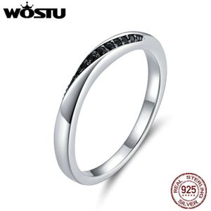 Wostu Echt 925 Sterling Silver Rock Stijl Vinger Ring Voor Vrouwen Zwarte Kubieke Zirkoon Wedding Engagement Sieraden Anel CTR130