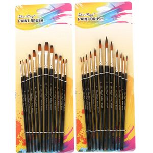 12 Stuks Nylon Haar Zwart Handvat Aquarel Penseel Wees Platte Kop Penselen Set Voor Aquarel Art Supplies