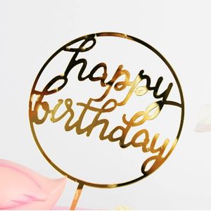 1Pcs Cake Topper Kaart Acryl Dessert Top Vlag Decoratie Bruiloft Benodigdheden Glitter Gelukkige Verjaardag Goud