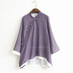 Retro Chinese Vrouwen Blouse Traditionele Vintage Oblique Shirt Zen Zomer Katoen Oosterse Vrouw Tops Mandarijn Kraag Cheongsam