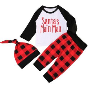 Pasgeboren Baby Meisje Jongen 3Pcs Kerst Verjaardag Outfit Lange Mouwen Kerstman Top Shirt Plaid Broek Hoeden Lente Herfst clothings