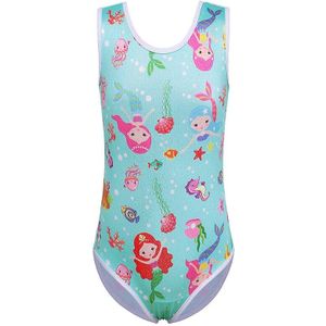 BAOHULU Peuter Tieners Meisjes Mouwloze Gymnastiek Turnpakje Jumpsuit voor Kinderen Meisje Glanzend Ballet Kostuum met Cartoon Patroon Cyaan