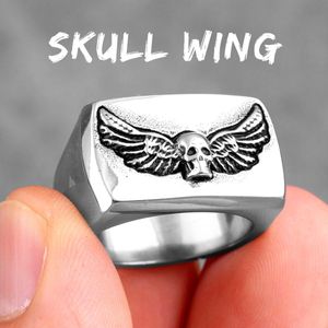 Gothic Vintage Schedel Wings Rvs Heren Ringen Punk Cool Voor Mannelijke Vriendje Biker Sieraden Creativiteit