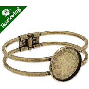Antieke Brons Verstelbare Armband Instellen Met 25 MM Ronde Bezel, Manchet, Lood En Nikkelvrij, verkocht 10 STKS Per Lot