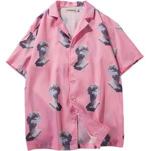 Hawaiian Shirt Roze Hiphop Streetwear Mannen Michelangelo Standbeeld David Harajuku Zomer Strand Overhemd Hawaii Dunne HH122