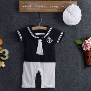 Baby Jongen Meisje Matrozenkraag Romper Jumpsuit Kostuum Pak Groeien Outfit Rompertjes Broek Hoed Pasgeboren Baby Peuter Meisje Jongen Kleding