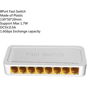 Mini 8 Poort Netwerk Switch Desktop Gigabit Snelle RJ45 Ethernet Switcher Lan Switching Hub Shunt Adapter 10/100Mbps