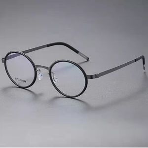 Denemarken Titanium Brilmontuur Mannen Ultralight Retro Ronde Recept Bril Vrouwen Optische Schroefloos Eyewear 9707