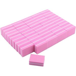 50Pcs Mini Nagelvijlen Schuurpapier Buffers Vierkant Blok Spons Roze 100/180 Grit Wegwerp Nagellak Set Tips Salon Gereedschap