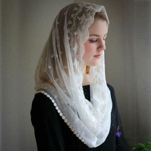 Ivoor Zwart Bruiloft Cape Moslim Dames Kant Shawl Sjaal Bridal Mantillas Voor Kerk Bruiloft Kant Sluier Katholieke