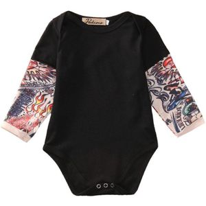 Herfst katoen Pasgeboren Baby Jongen Zwart Grijs Bodysuit Kleding Tattoos Print Lange Mouwen Bodysuit Jumpsuit Outfits