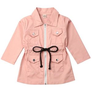 1-7Y Imcute Fall Winter Baby Meisje Kleding Kant-up Revers Geul Casual Windbreaker Roze Jas Rits Jas Uitloper kleding