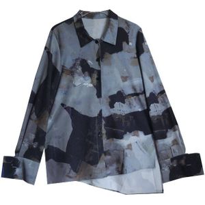 Xitao Vintage Lange Mouw Blouse Vrouwen Mode Losse Top Wilde Onregelmatige Print Shirt Herfst Vrouwen Kleding WJ1021
