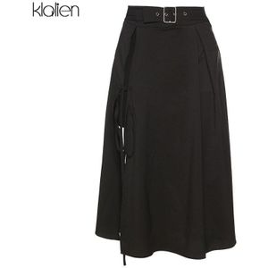 Klalien Hoge Taille Zwarte Midi Rok Vrouwen Zomer Streetwear Casual Split Zoom Asymmetrische Lange Rok Dames