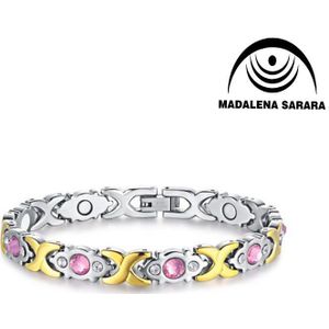 Madalena Sarara Premium Titanium Roestvrij Staal Energie Armband Roze Zirkoon Ingelegd Met Energie Steen Heathy Voor Body