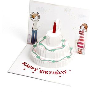 Verjaardagskaart Diy Craft Leuke Postkaart Kleur Afdrukken Moderne Stijl Grappige 3D Handgemaakte Wenskaart Kaars Cake Up Met Envelop