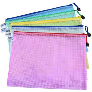Vicloon Plastic portefeuilles, 5 stuks A3 ritszakken, mesh documentenmappen, plastic zakken, rits-documentenportemonnee voor school, kantoor, huiswerk, reizen, opbergzakken (zwarte ritssluiting