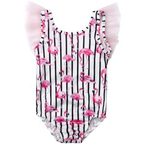 Baby Meisje Roze Flamingo Gestreepte Verstoorde Badpak Badmode Peuter Kids Kinderen Zomer Strand 1 Stuk Bikini Tankini Badpak