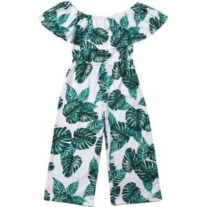 Peuter Kid Baby Meisje Zomer Off-Schouder Kleding Kind Bloem Groen Blad Afdrukken Jumpsuit Overalls Outfits