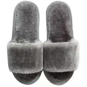 Winter Vrouwen Huis Slippers Faux Fur Warme Schoenen Vrouw Slip Op Flats Vrouwelijke Slides Zwart Roze Cozy Home Harige slippers