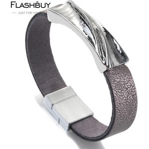 Flashbuy Mode Geometrische Bar Lederen Armbanden Voor Vrouwen Mannen Casual Wrap Armbanden Sieraden