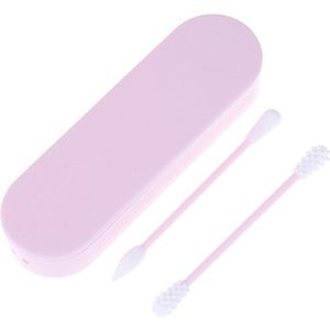 2 stuks Herbruikbare Cosmetische Wattenstaafje Dubbele Hoofd Ended Schone Wattenstaafjes Oor Schoon Set Omvat Opslag Silicone Katoen Doos