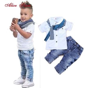 Baby Boy Kleding Casual T-Shirt + Sjaal + Jeans 3 Pc Kind Kleding Set Zomer Kinderen Kostuum Voor 2-7 Jr